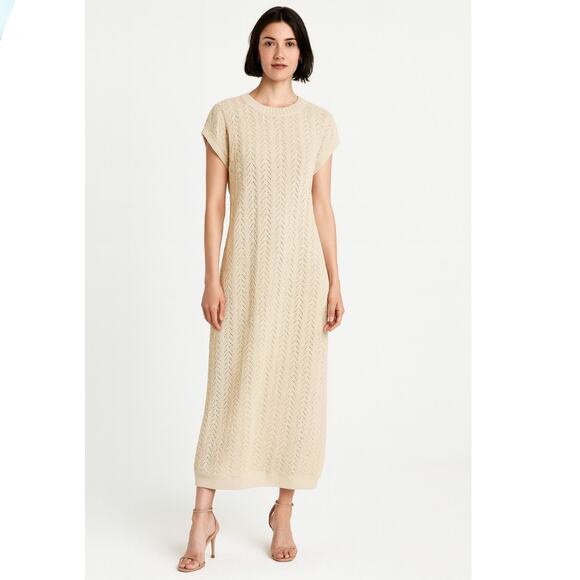 Mr. Mittens Pointelle Knit Cotton Midi Dress XS Cream NEW - Picture 1 of 9